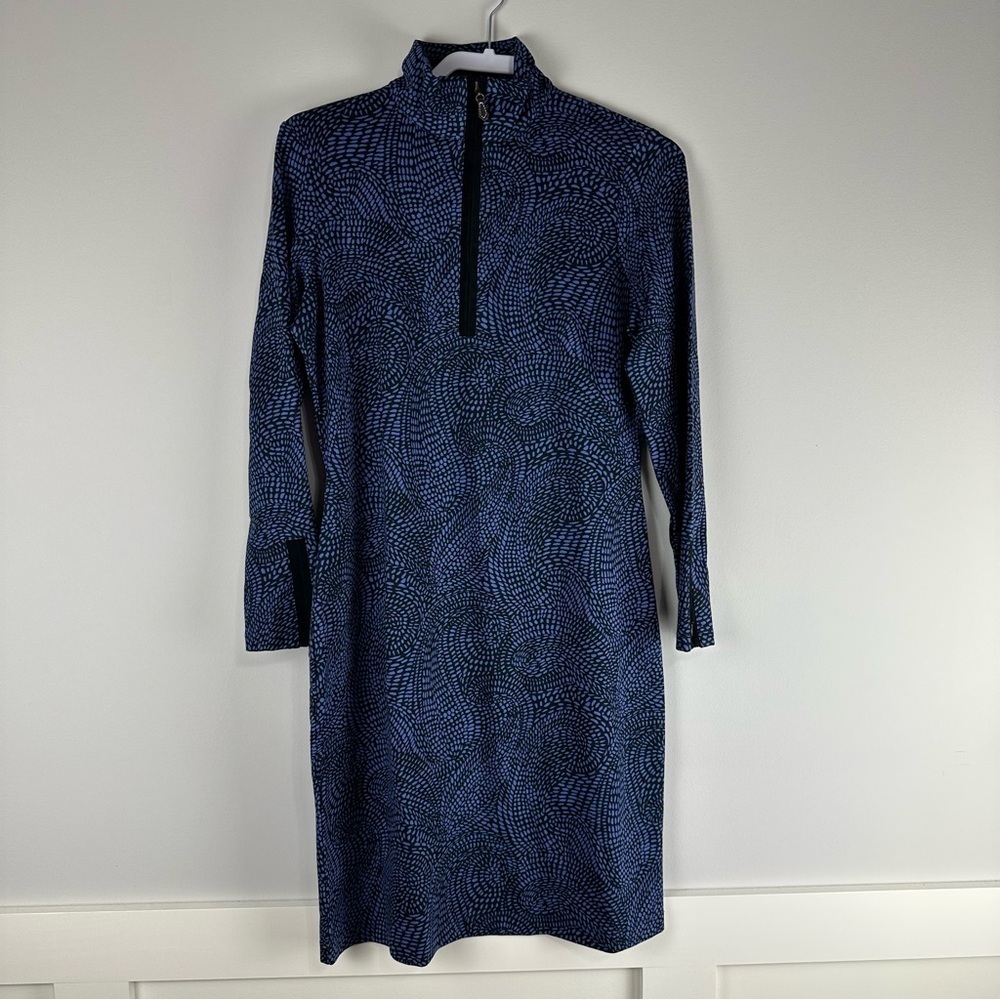 NEW J. McLaughlin Blue Black Bedford Long Sleeve Career Workwear Dress Medium